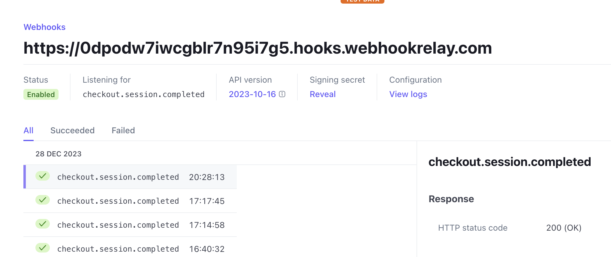 Stripe webhook configuration
